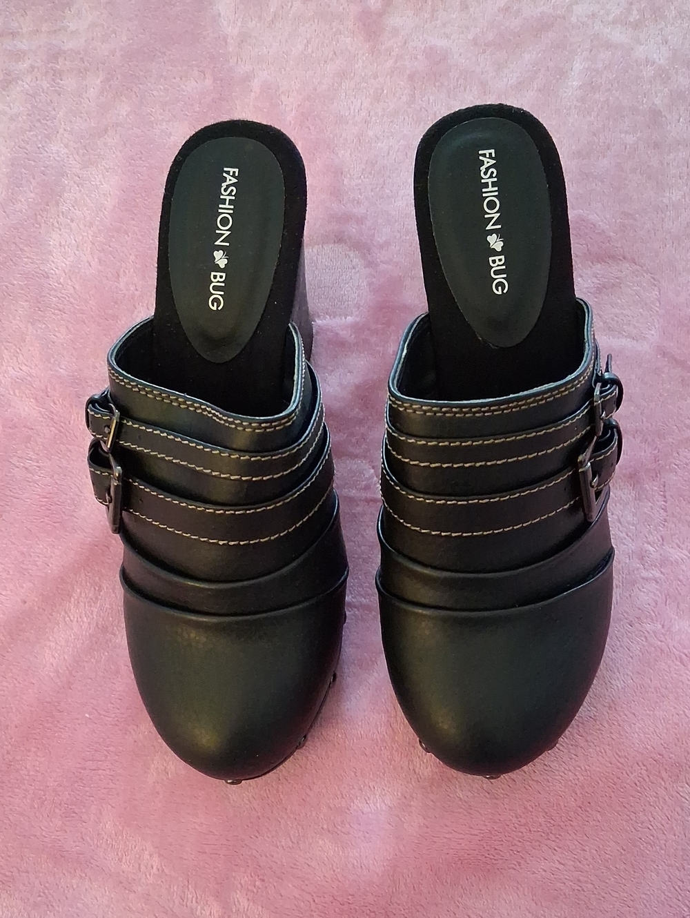 Fashion Bug Black Buckle Clog Mules